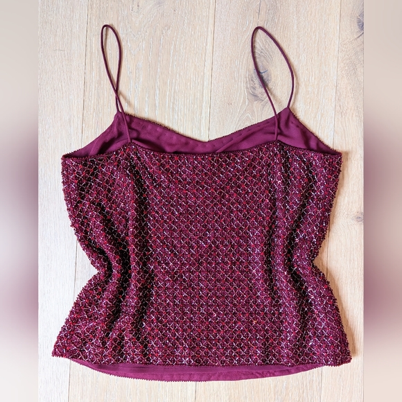 Vintage Silk Sequence Blouse Camisole, Ann Taylor, Size 6, Crimson - Picture 2 of 6